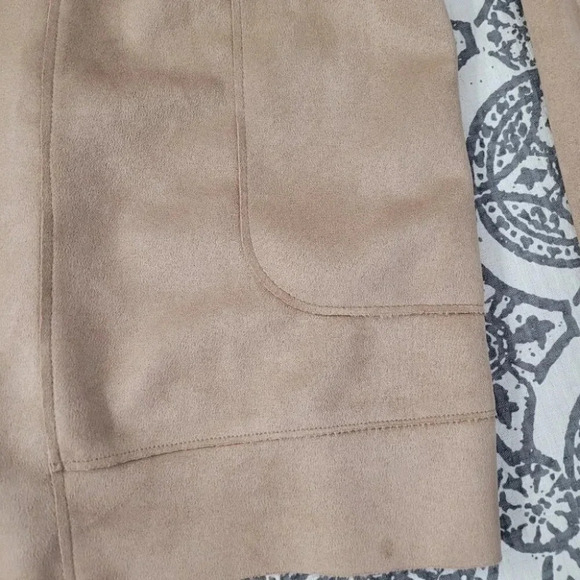 Tahari Faux Suede Lace Trim Open Front Jacket - Picture 3 of 12